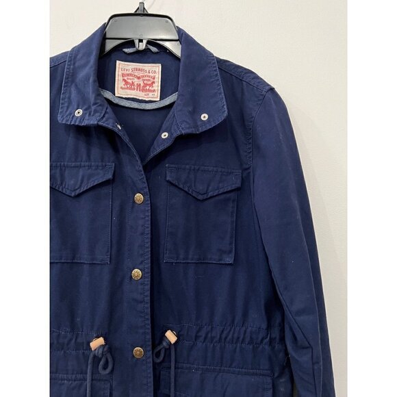 Levi’s Size XS Button Up Waist Tie Utility Field Jacket Navy 100% Cotton - Picture 6 of 11